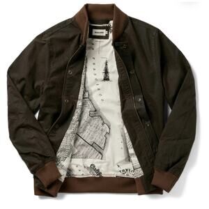 Taylor Stitch Waxed Bomber Jacket Bark Brown Size 44 XL NWT